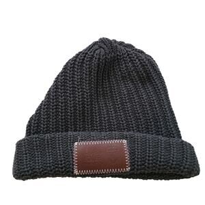 Love Your Melon Size OS Cuffed Beanie‎ Charcoal Gray with Brown Brand Name Cozy